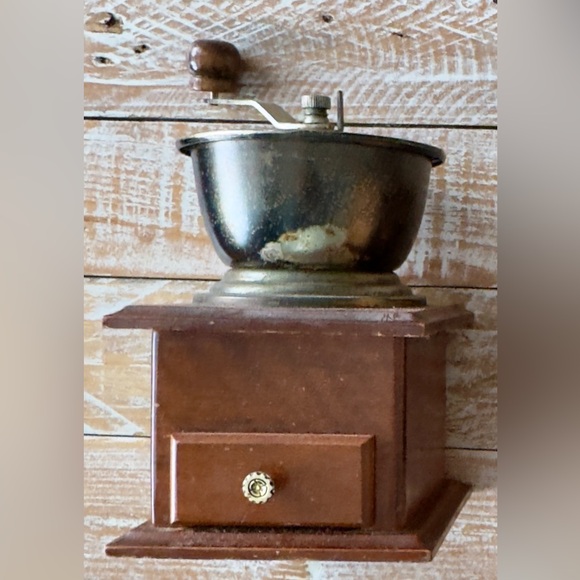 ☕️Vintage Wooden Coffee Grinder w/ Drawer & Hand Crank☕️